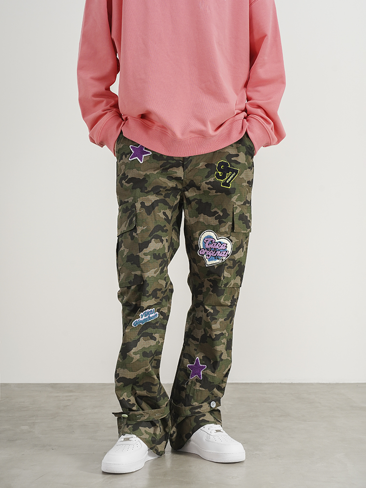 Title 4, Camouflage Towel Patch Micro-flared Overalls