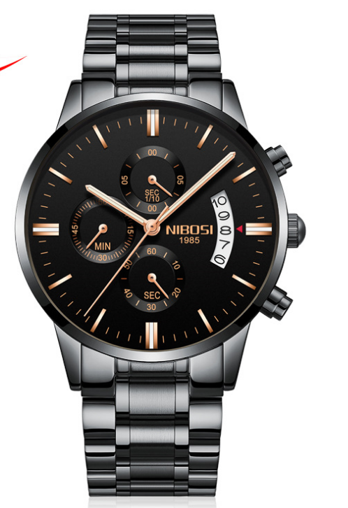 Solid steel belt men's watch waterproof coated glass luminous three-eye 6-pin quartz watch