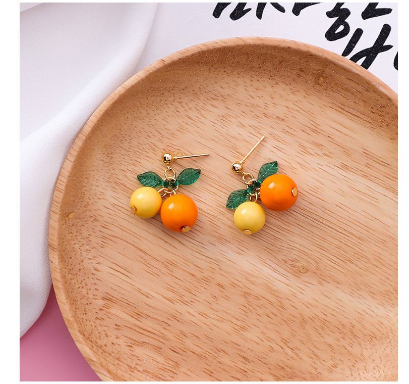 Korean sweet cherry fruit earrings compact simple girl heart short orange earrings
