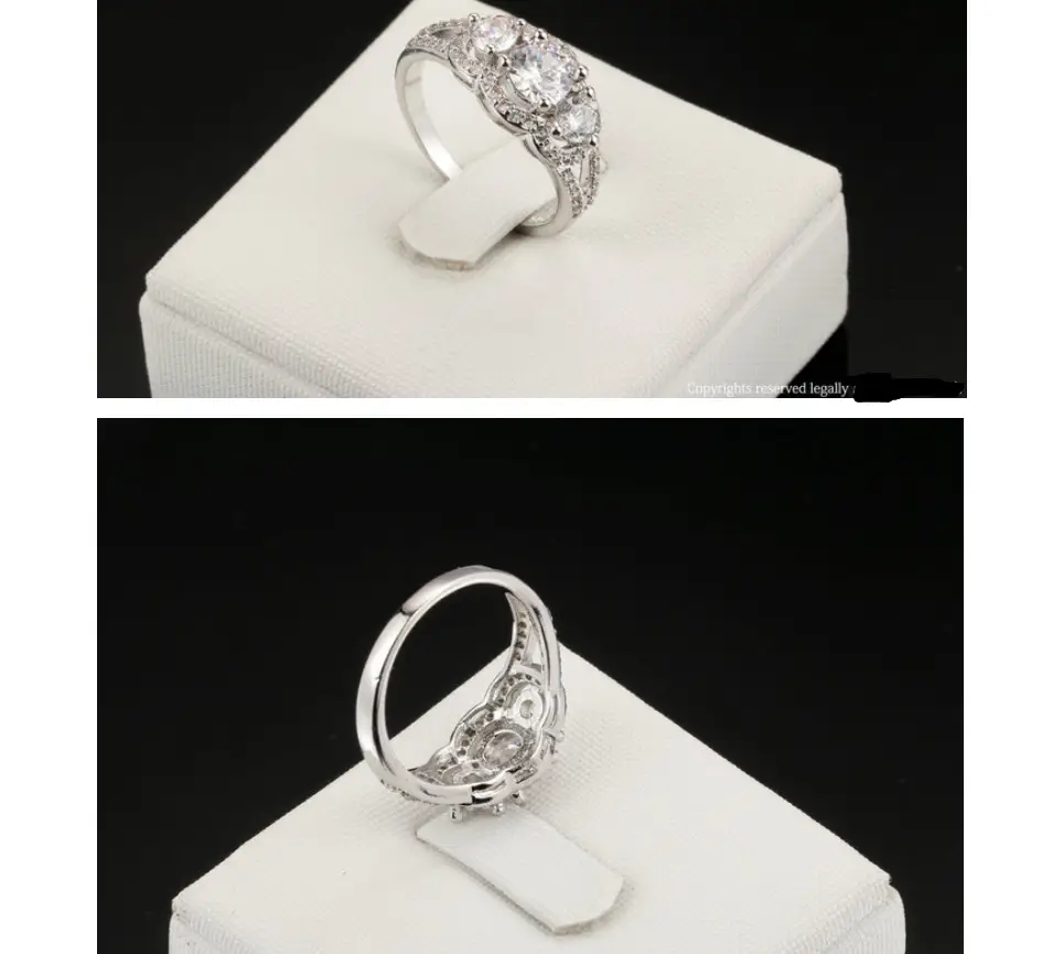 European and American fashion women's ring AAA zircon micro-plated white gold women's ring
