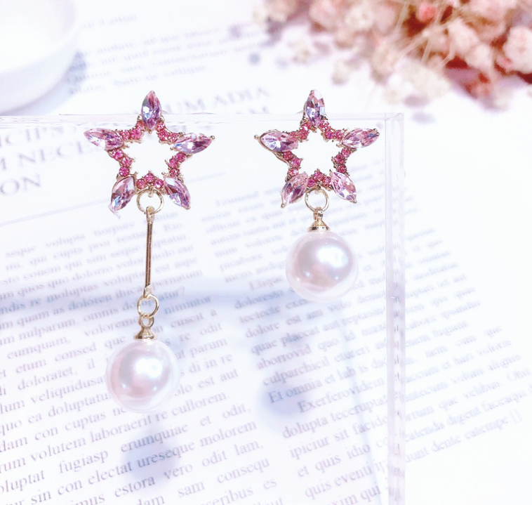 Pentagram Asymmetric Earrings Star Pearl Stud Earrings