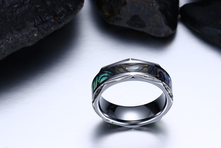 Trendy shell tungsten steel ring