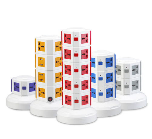 Four-sided stereo rotating multi-function vertical socket with USB mobile phone charging board