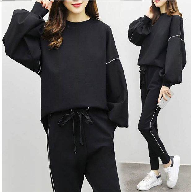 Loose hooded sweater elastic waist pants casual ins super fire sports suit women