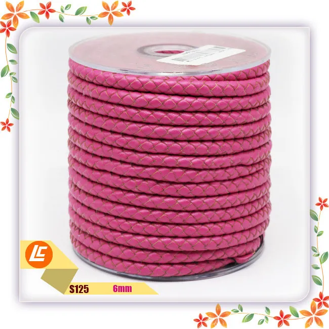 Braided Black Real Cowhide Rope Round - Rose Red