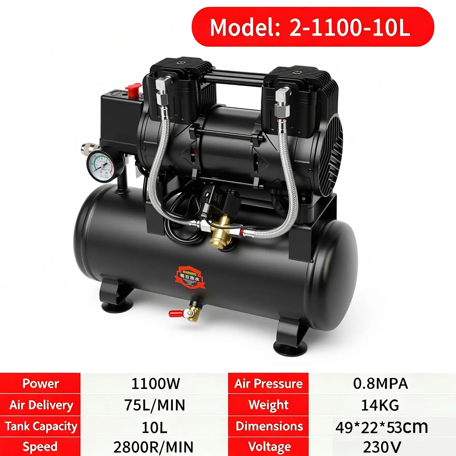 1100w 10L Air Compressor Electric 1.5HP Silent