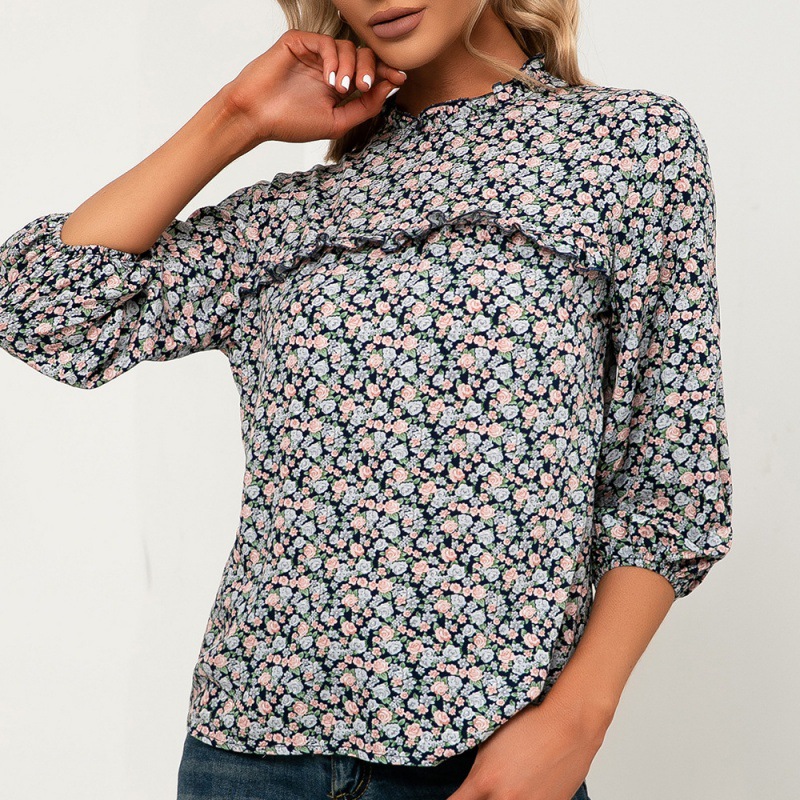 Title 4, Fungus Collar Floral Round Neck Casual Shirt