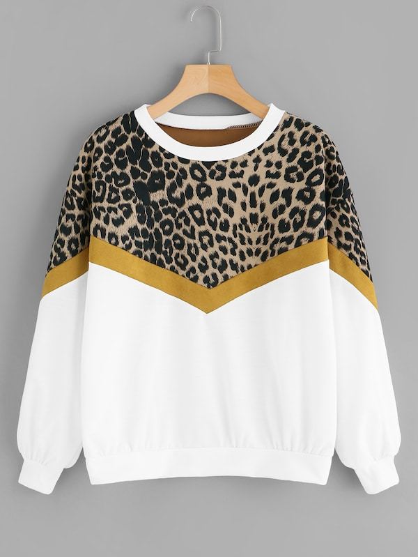Leopard print long-sleeved round neck fashion all-match sweater