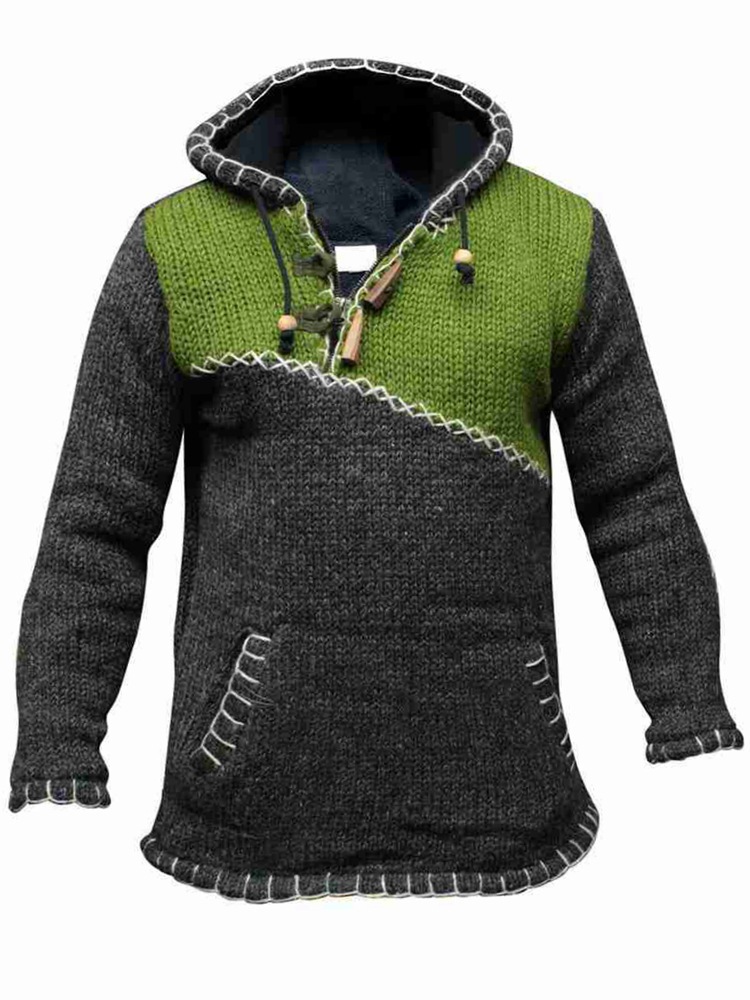 Men's stitching sweater long sleeve hooded sweater