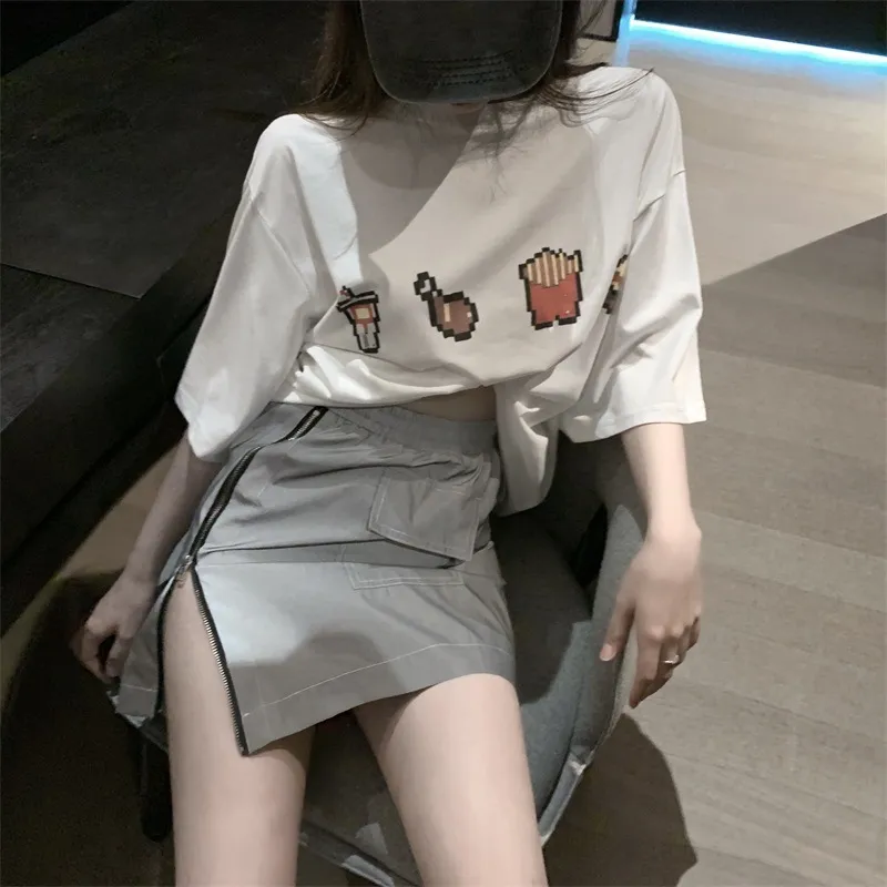 Blue-grey reflective design side slit zipper skirt - Skirt