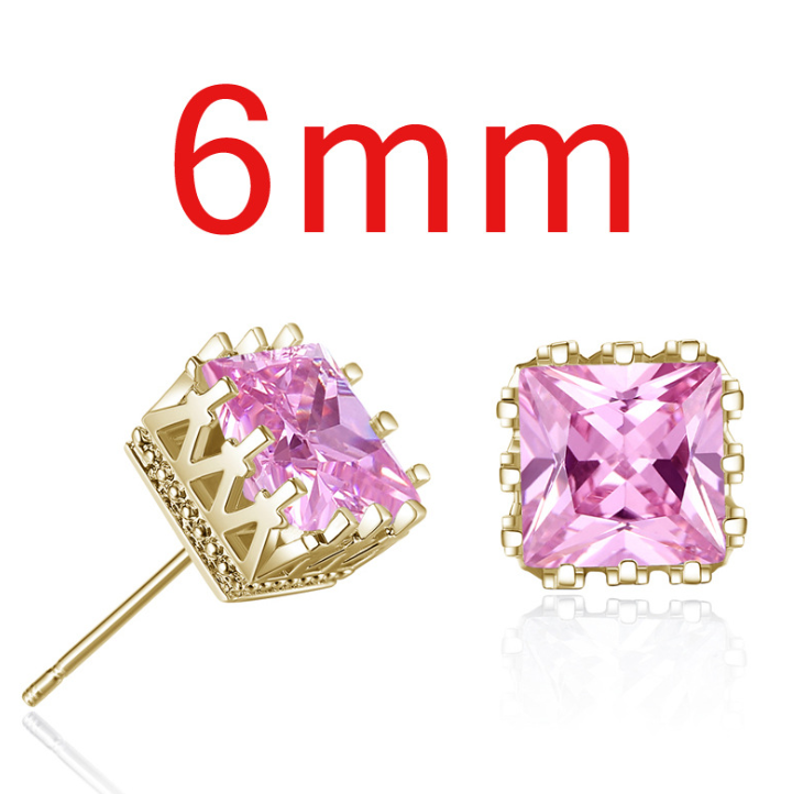 Couple Stud Earrings Square Crown Cutout Zircon Stud Earrings