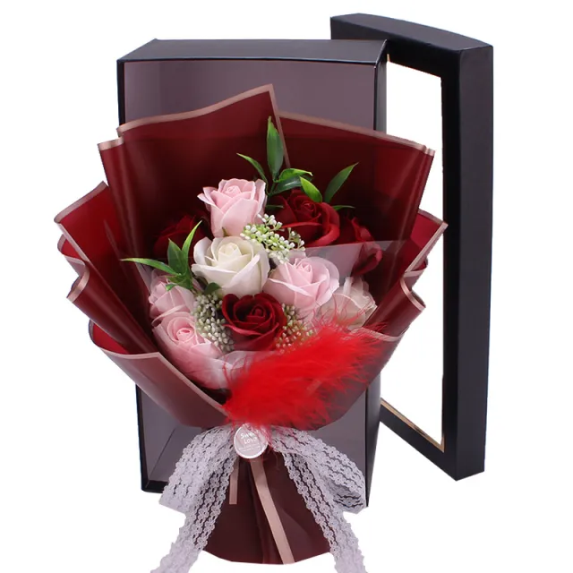 Artificial Soap Rose Bouquet Fake Flower Gift Box Tanabata Valentine's Day Gift Wine Red - Shop at LoveMi