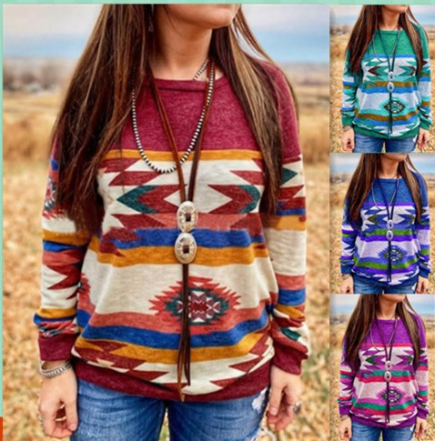 Women's round neck digital printing sweater