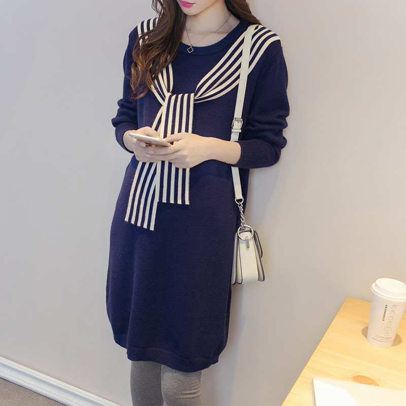 Mid-length shawl base sweater dress