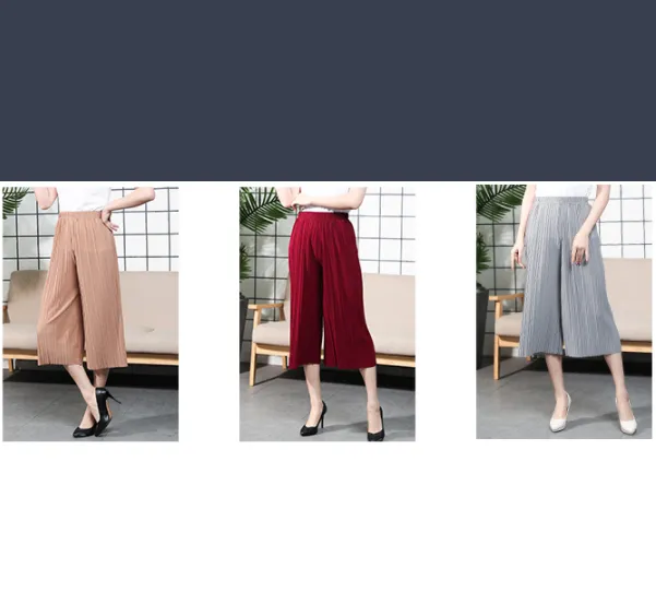 Pleated Chiffon Wide Leg Pants - Each Colour 3Pcs