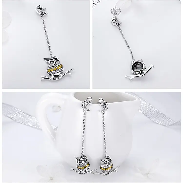 Long Owl Zircon Earrings