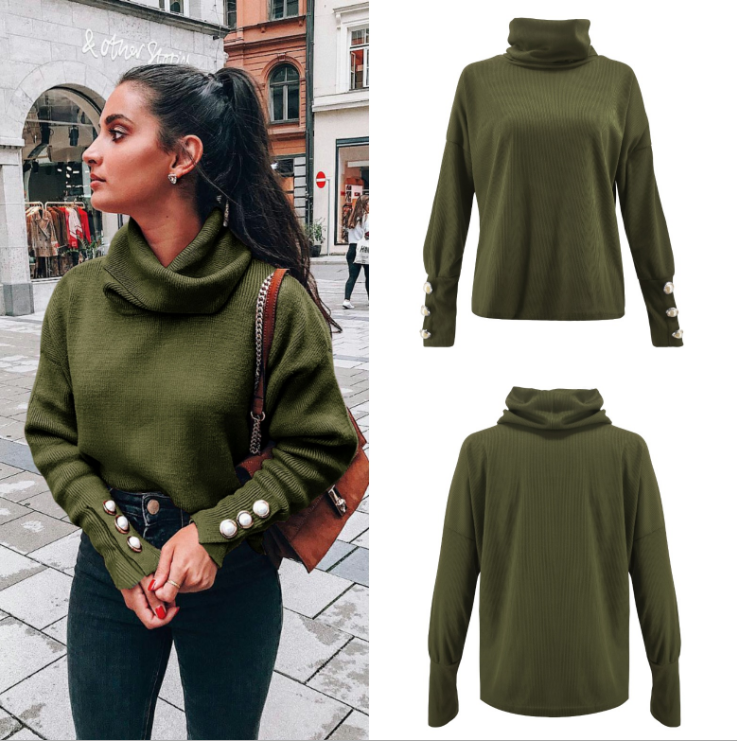 High collar sweater loose knit top