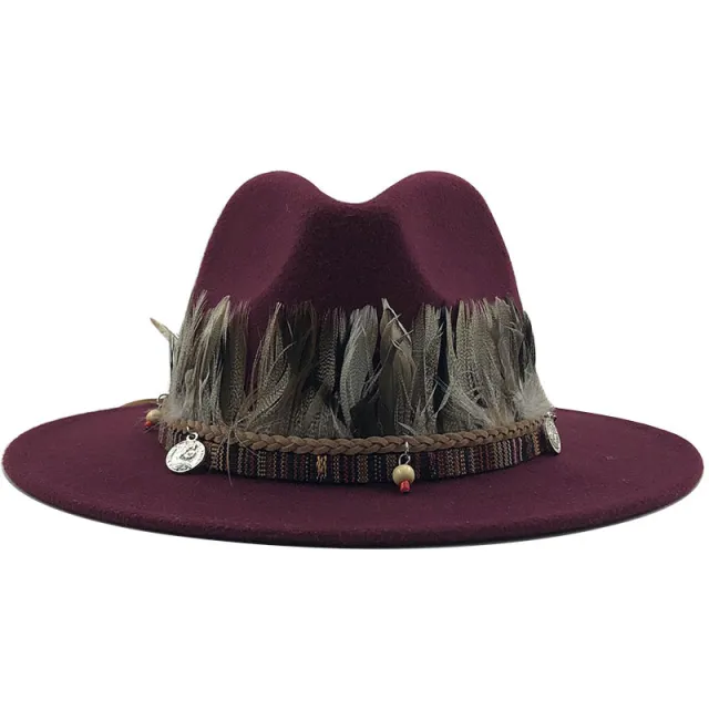 Ladies jazz woolen hat Top hat Wine - Shop at LoveMi