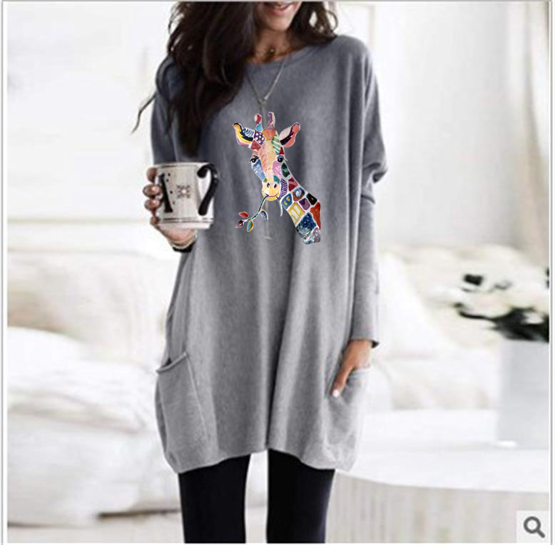 قميص كاجوال نسائي بأكمام طويلة بطبعة غزال ملون متدرج