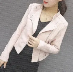 Short body slim Motorcycle Jacket - Pink - View 1