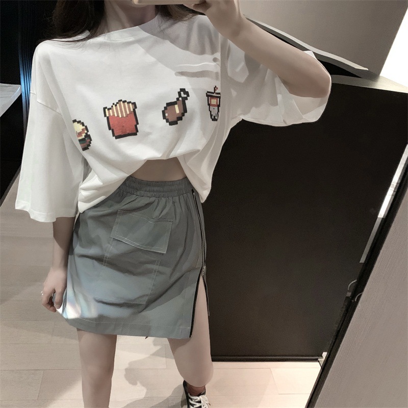 Blue-grey reflective design side slit zipper skirt
