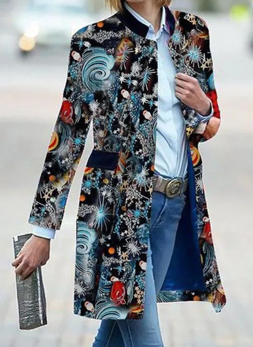 Women's printed long sleeve coat jacket - 1 Style-Xxl