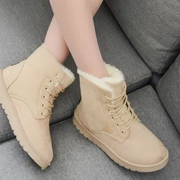 Snow Boot for Women Winter Shoes Heels Winter Boots Ankle Warm Plush Insole Beige - Shop at LoveMi