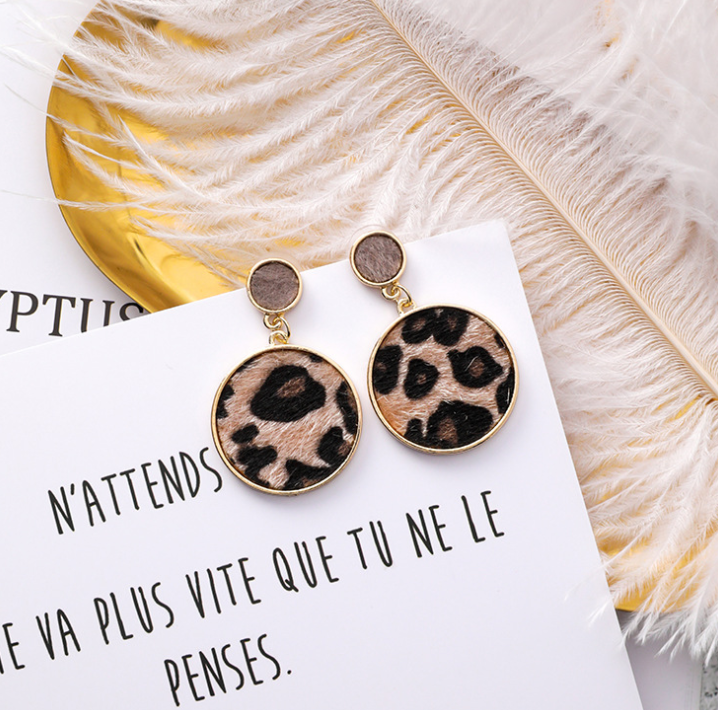 925 silver pin sexy leopard earrings metal geometric square round suede striped earrings exaggerated tide earrings