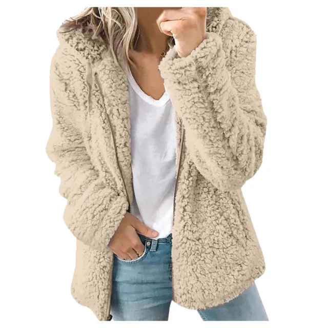 Thick plush zipper hooded pocket sweater Apricot - Shop at LoveMi