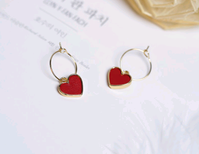 Jewelry New Girl Heart Sweet Cuteimitation Leather Heart Love Heart-shaped Pendant Small Ring Earrings
