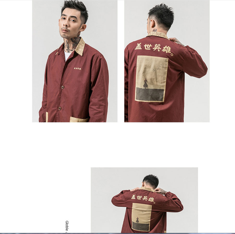 Autumn new men's printing casual large size jacket Chinese style retro buckle casual loose jacket