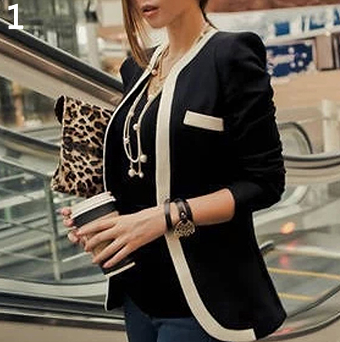 Explosive models of women's jackets on behalf of the Korean version of the black and white striped color matching slim suits White - Shop at LoveMi