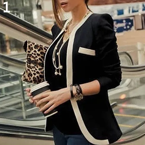 Explosive models of women's jackets on behalf of the Korean version of the black and white striped color matching slim suits - White