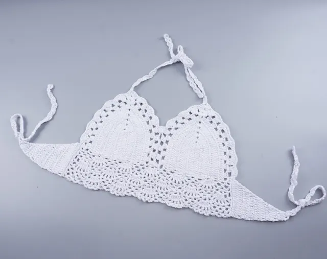 Knitted Hand Hook Bikini Wrap Halter Halter Swimsuit White - Shop at LoveMi