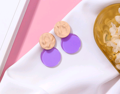 Macarons color acrylic earrings Simple color matching earrings metal irregular color round earrings