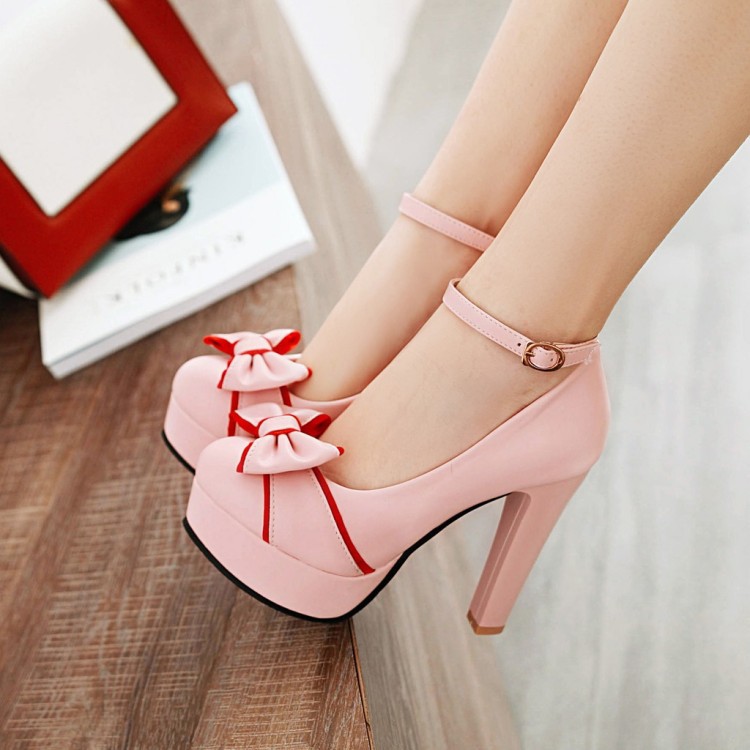 Women's shoes with thick heel platform buckle