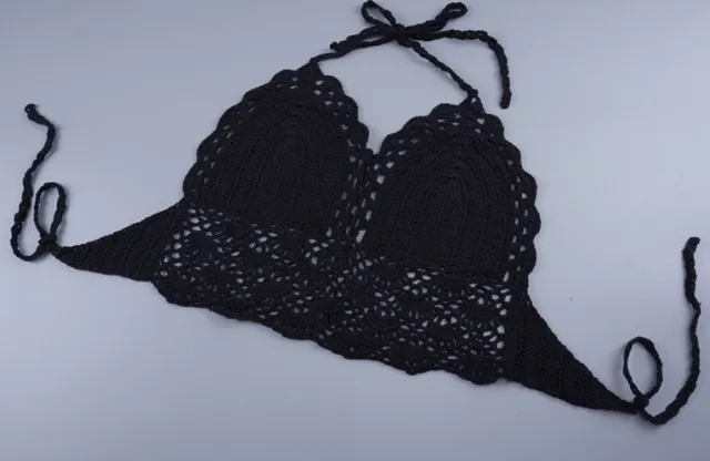 Knitted Hand Hook Bikini Wrap Halter Halter Swimsuit Black - Shop at LoveMi