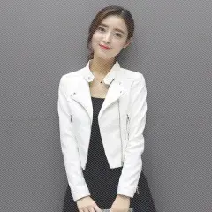 Short body slim Motorcycle Jacket - White - View 1