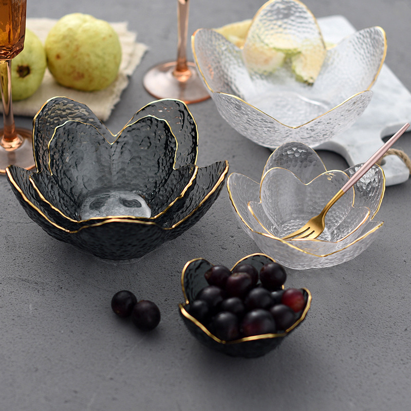 Nordic glass petal bowl with gold border