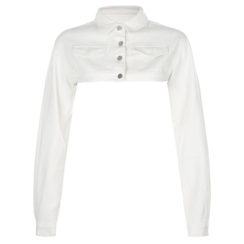 Fashion casual buttoned loose short denim top White - Shop at LoveMi