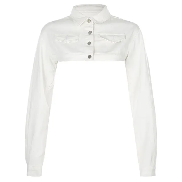Fashion casual buttoned loose short denim top White - Shop at LoveMi