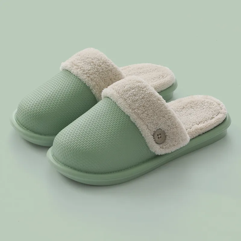 Home non-slip thick warm and comfortable EVA waterproof cotton slippers for men - Green