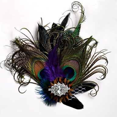 Peacock feather diamond hairpin bridal headdress Green - Shop at LoveMi