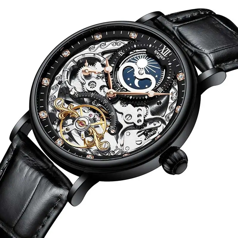 New KINYUED genuine automatic leather men's watch