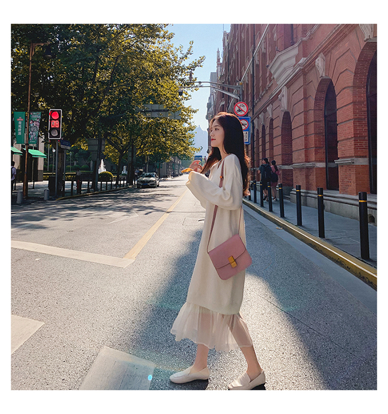 Fake two piece stitching base knitted dress