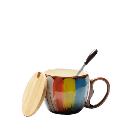 Creative ceramic cup milk cup water cup coffee cup breakfast cup couple cup to cup mug with lid spoon - Yellow