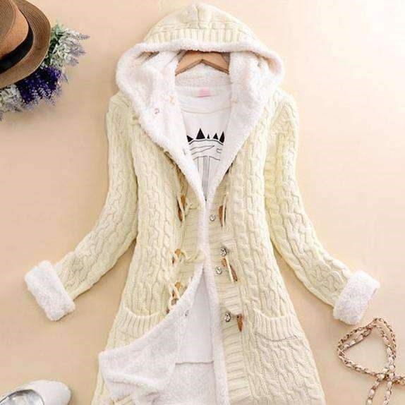 Jacket with hood and fleece winter sweater long sleeves White - Shop at LoveMi