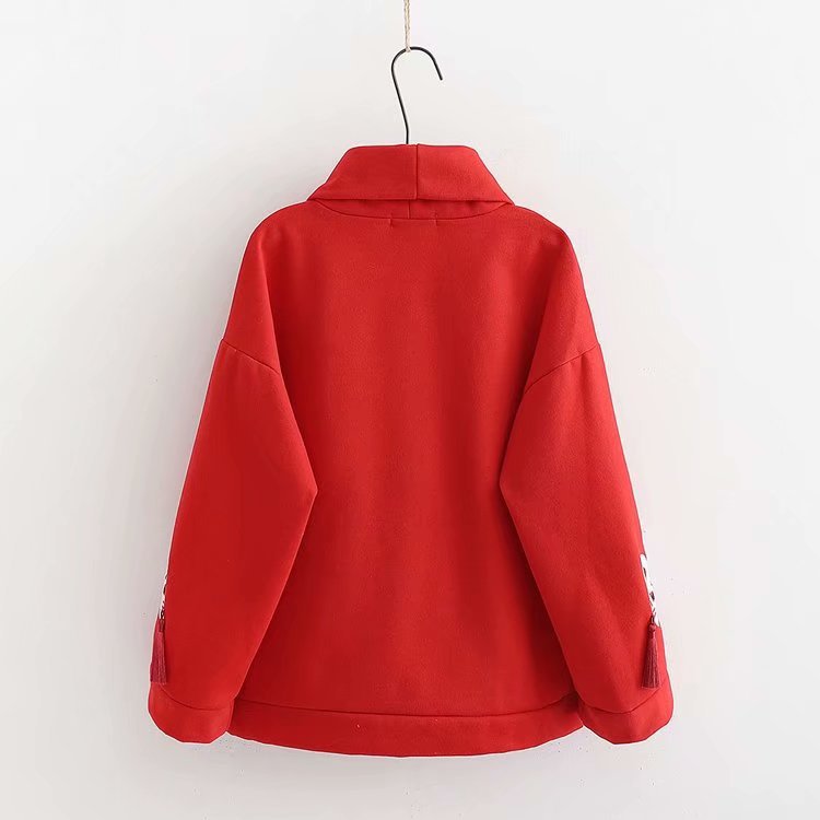 College style plus velvet padded pullover sweater