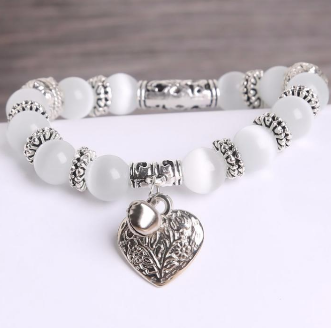 Yoga  10 Mm White Cat Eye Beads