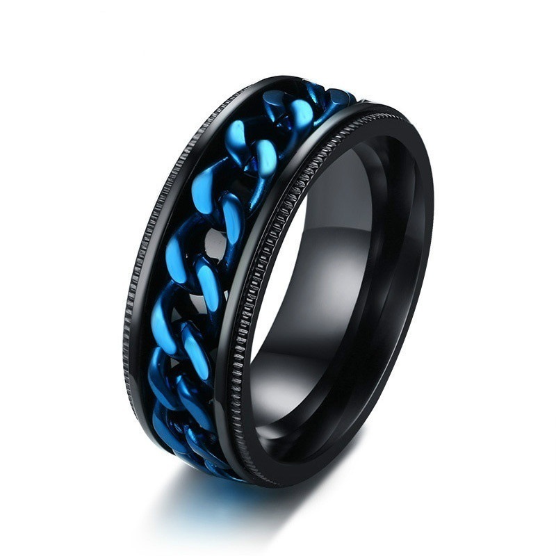 Men's blue chain ring